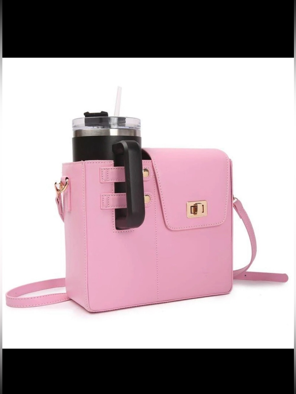 NWOT Pink Crossbody Handbag with Stanley Tumbler Holder